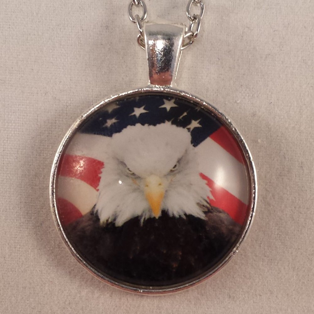 Men's Silver Bald Eagle Cabochon Pendant Necklace Party Gift